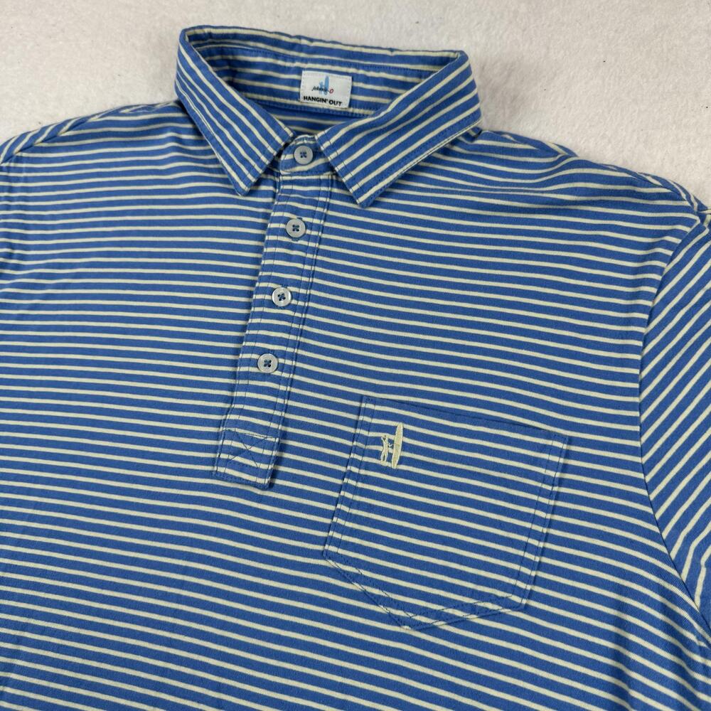 Johnnie-O Hangin' Out Polo Shirt Mens Size M Blue Striped Pocket Jersey Casual